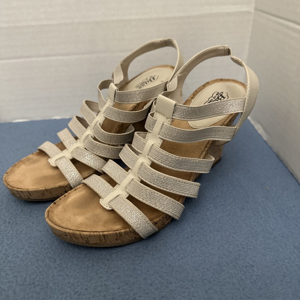 G.H. Bass Beige‎ w/Sparkles Louisa Go-To Comfort Strappy Wedge Sandals - SZ 8.5M